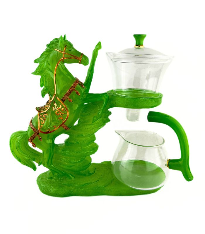 Магнітний заварник для чаю «Кінь» скляний зелений із золотом